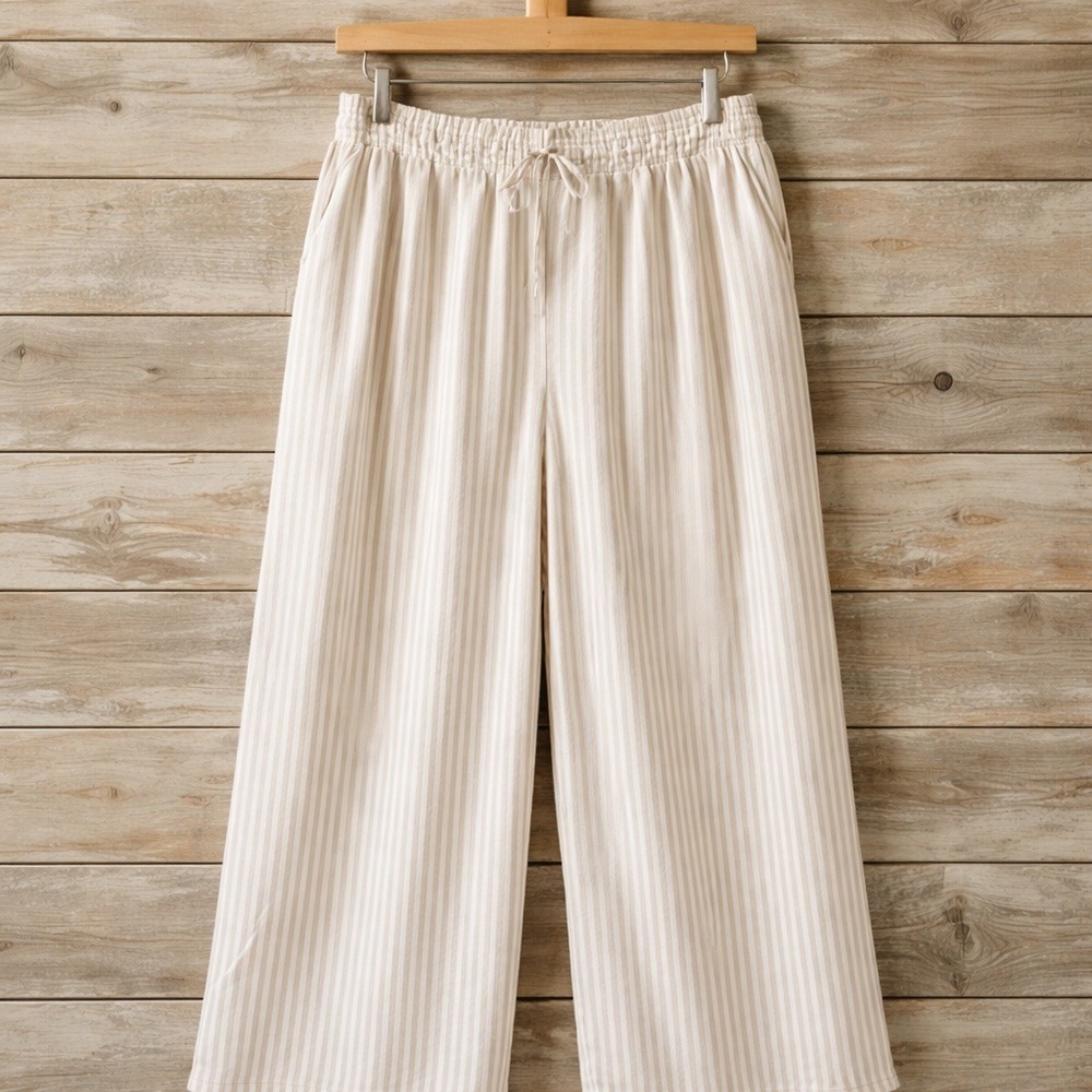 Torrid 3 Gauze Pants Rocker Stripe Cement Pull On Tie Straight Leg 3X NWT $50